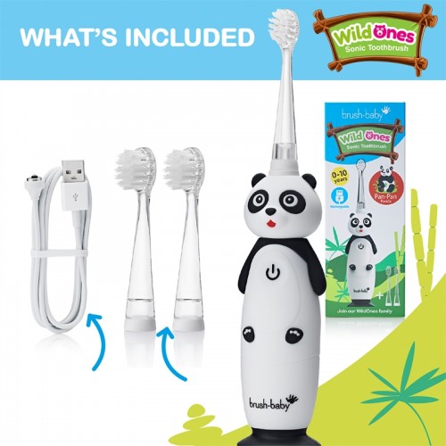 Brush-baby WildOnes Pan Pan Panda Rechargeable Sonic  Electric Toothbrush (0-10 year olds) | 2 years warranty